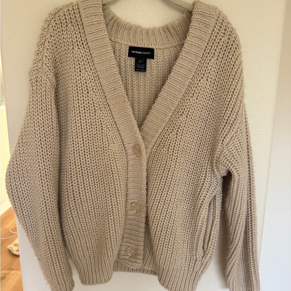 Fifteen Twenty Beige Chunky Knit Button Cardigan